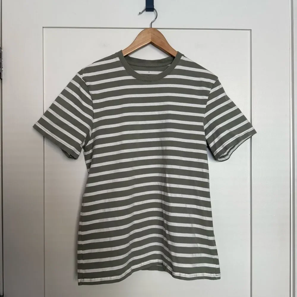 Everlane Tee T-Shirt Mens Sz M Green Striped Short Sleeve Organic Cotton Casual - Picture 1 of 9